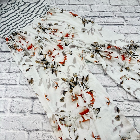 Striped Floral Jumpsuit XL White Multi Color Tank Wide Leg Casual Knit - Picture 9 of 10